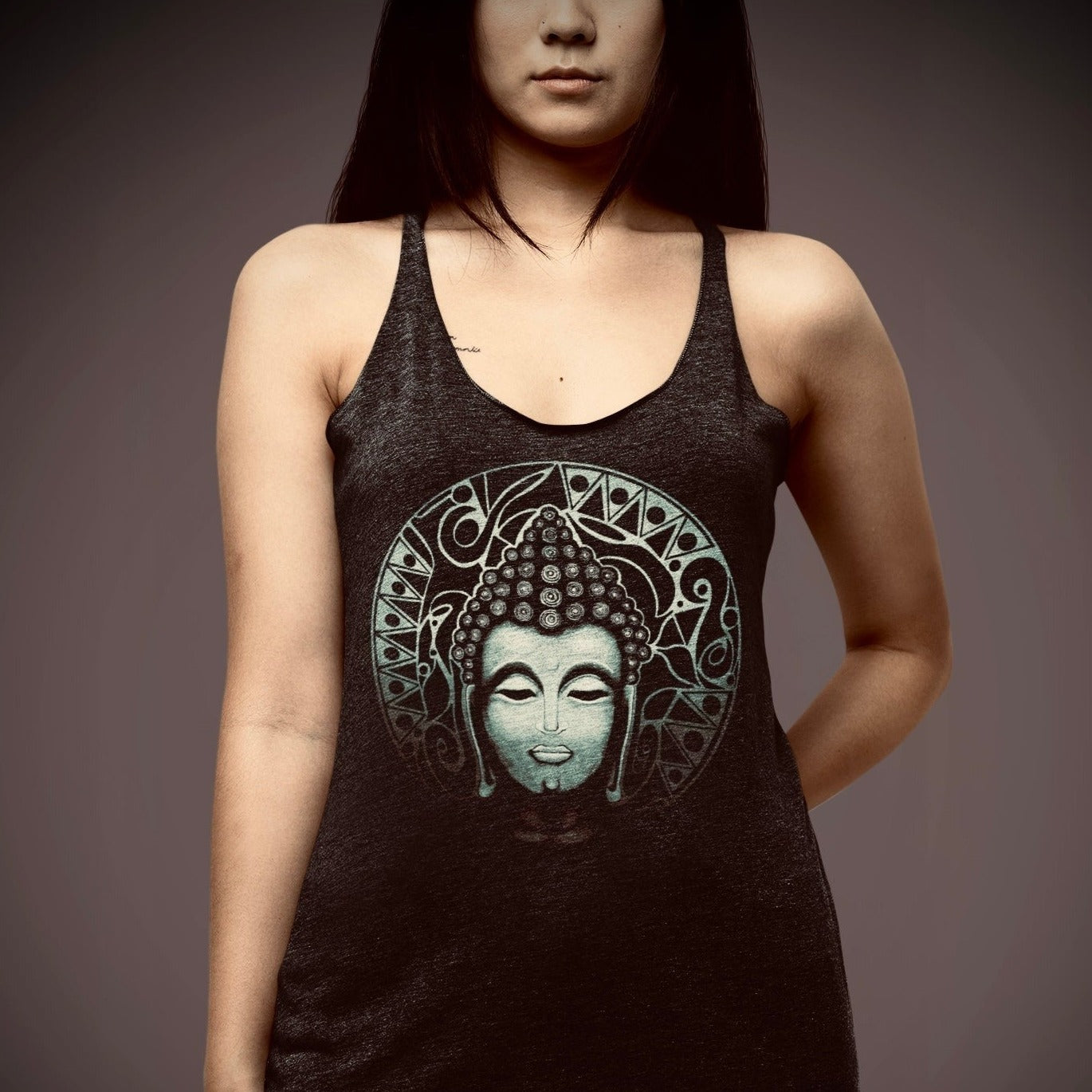 Buddha (Noir) - Women's Racerback Tank - Vintage Black