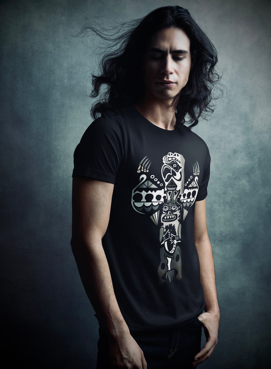 Eagle Totem (Noir) - Unisex Short Sleeve - Black Heather Tee