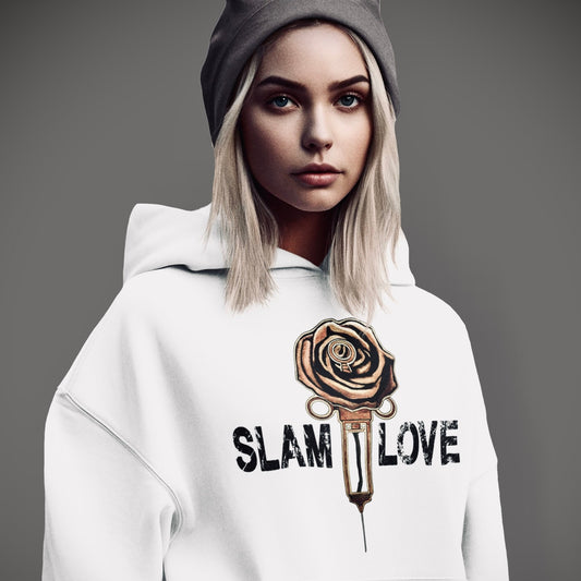 Slam Love (Gold) Front - Overcast White Hoodie