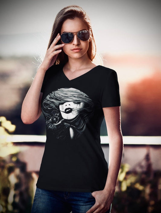 Fire (Noir) - Unisex Short Sleeve V-Neck Tee