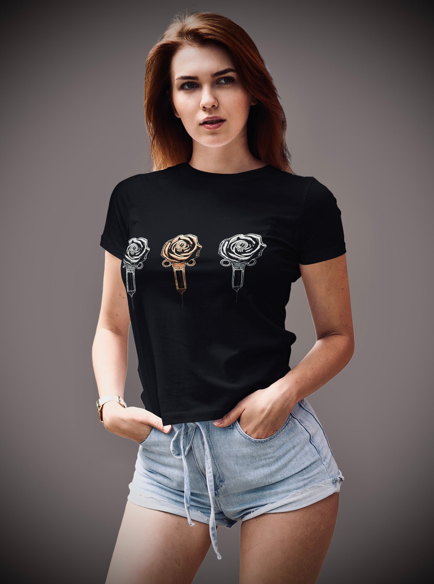 3 Roses - Women's Relaxed Black Tee