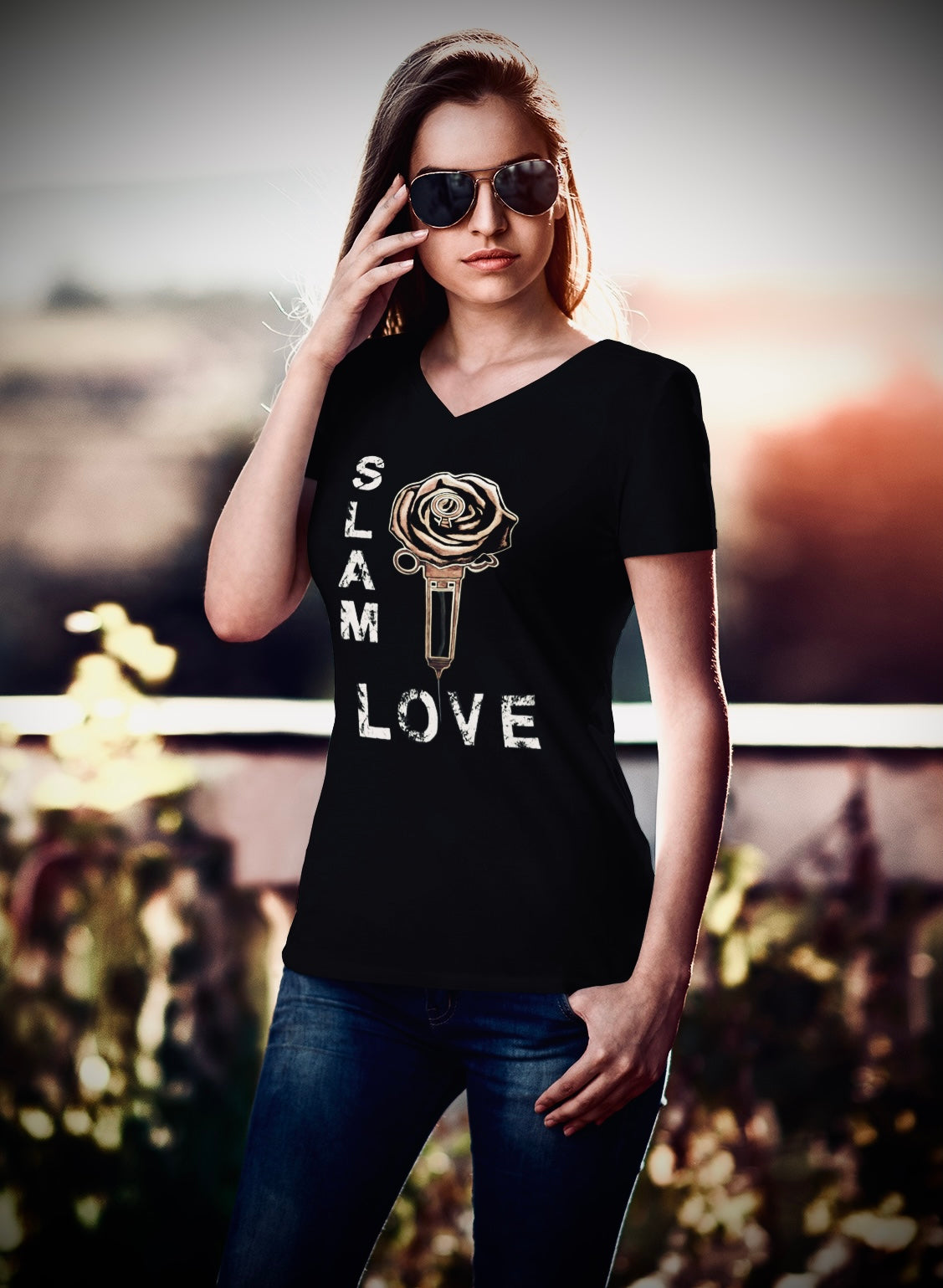 Slam Love - Gold Rose - Unisex Short Sleeve V-Neck Tee