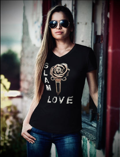 Slam Love - Gold Rose - Unisex Short Sleeve V-Neck Tee