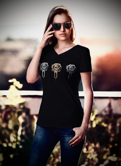 3 Roses - Unisex Short Sleeve V-Neck Tee