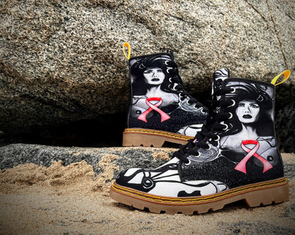 Pink Ribbon (Noir) - Art Boots For Women